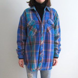 (SOLD) Blue, turquoise quilted plaid jacket